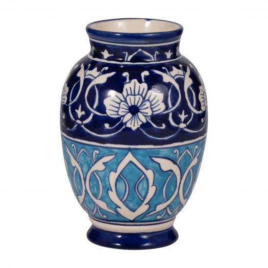 CERAMIC, 9" 2-TONE TALAVERA VASE, YELLOW/WHITE