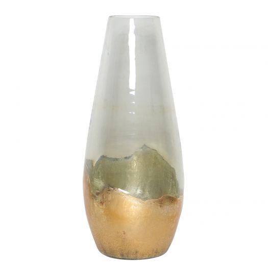 GLASS, 11" GOLD DIPPED VASE, CLEAR