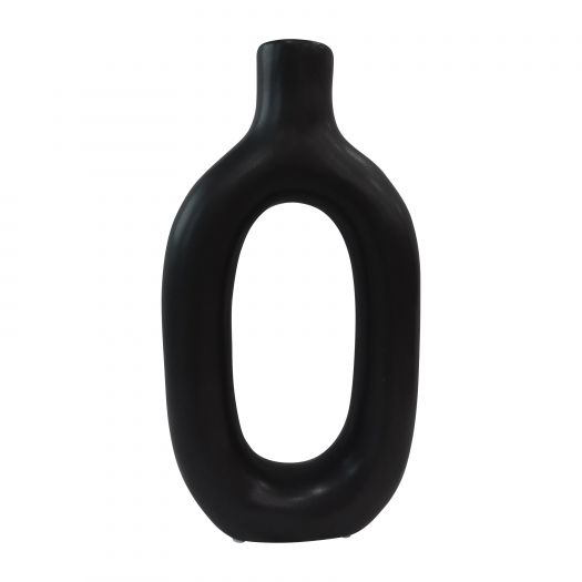 CER, 9" TEXTURED CUT-OUT VASE, BLACK