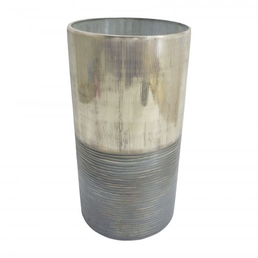 GLASS, 13" METALLIC 2-TONE VASE, SILVER