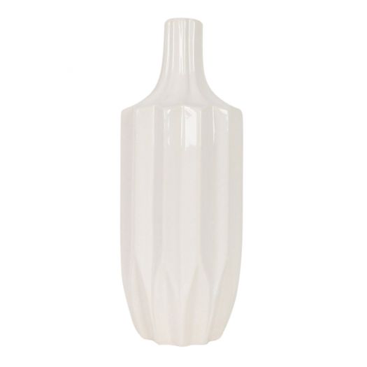 CER, 13" FLUTED VASE, WHITE