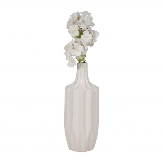 CER, 13" FLUTED VASE, WHITE