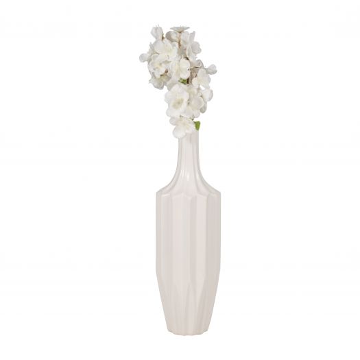 CER, 16" FLUTED VASE, WHITE