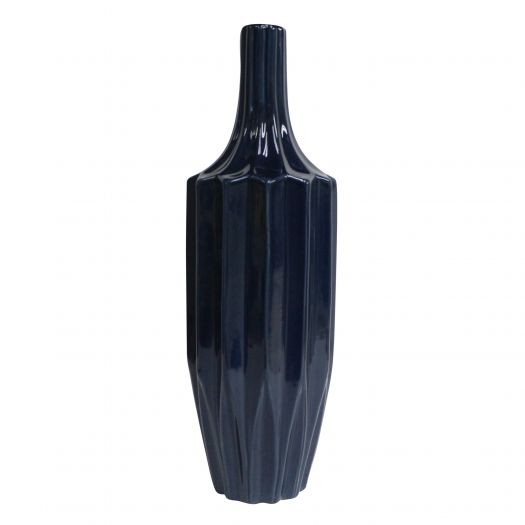 CER, 16" FLUTED VASE, NAVY