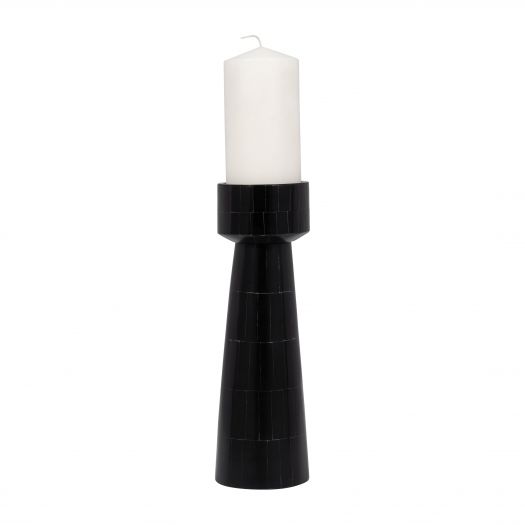 RESIN, 12" PILLAR CANDLEHOLDER, BLACK