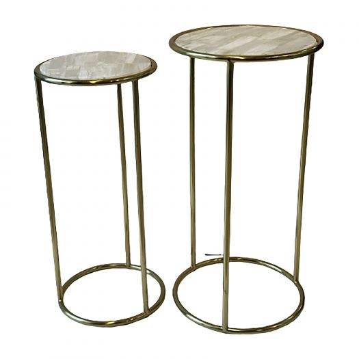 S/2 22/24" SELENITE ACCENT TABLES, WHITE/GOLD