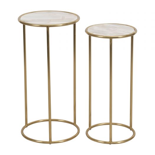 S/2 22/24" SELENITE ACCENT TABLES, WHITE/GOLD