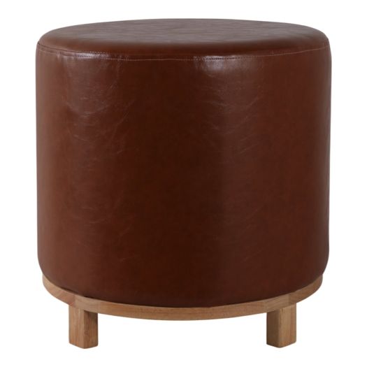 18x18 Faux Leather Ottoman With Wood Base, Brown