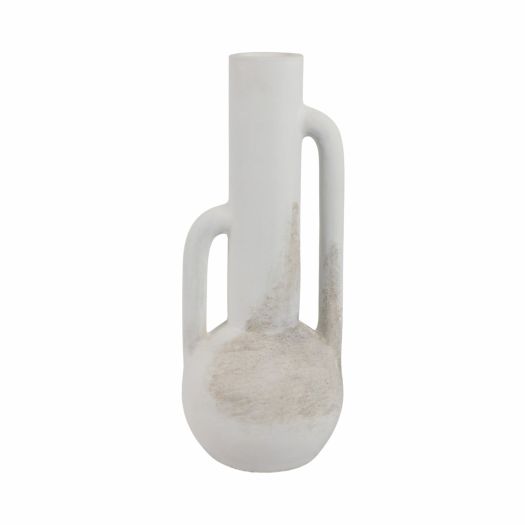 19 ASYMMETRICAL EARED TERRACOTTA BTL VASE, WHITE