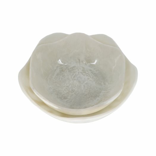 S/2 12/14 WAVY EDGED RESIN BOWLS, WHITE