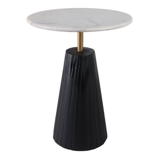 22X17 FLUTED BASE MARBLE TOP ACCENT TABLE,WHT/BLK