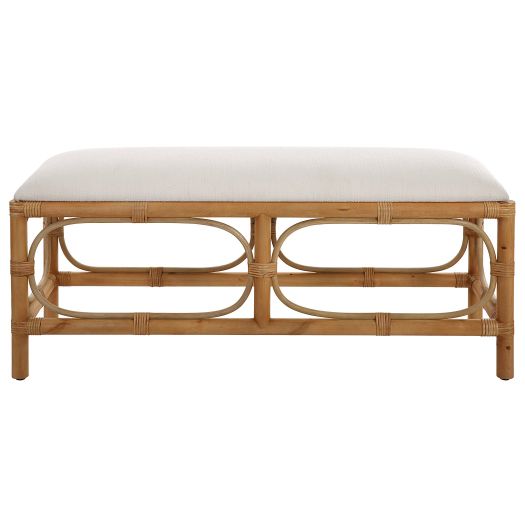 Uttermost Laguna White Fabric Rattan Bench