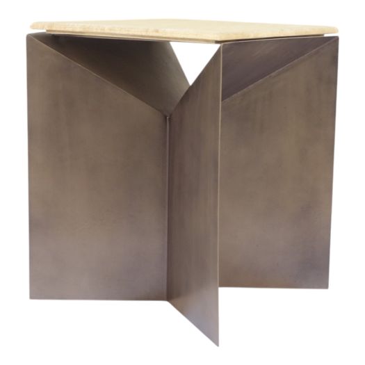 25 Besancon Metal And Travertine Accent Table