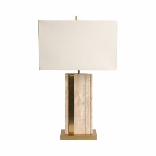 26 Hallberg Travertine Table Lamp, Gold/ivory