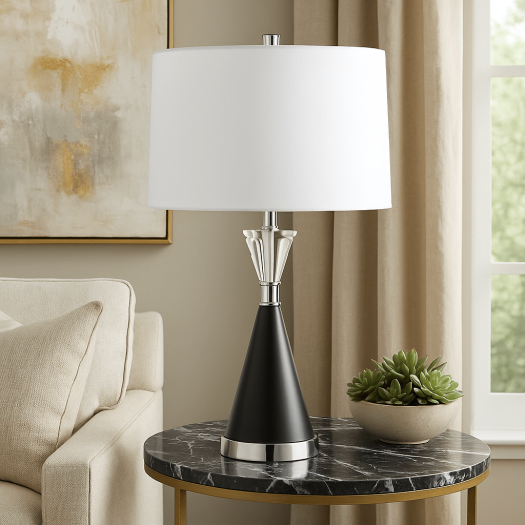 26 LEANDRAS CRYSTAL AND MARBLE TABLE LAMP