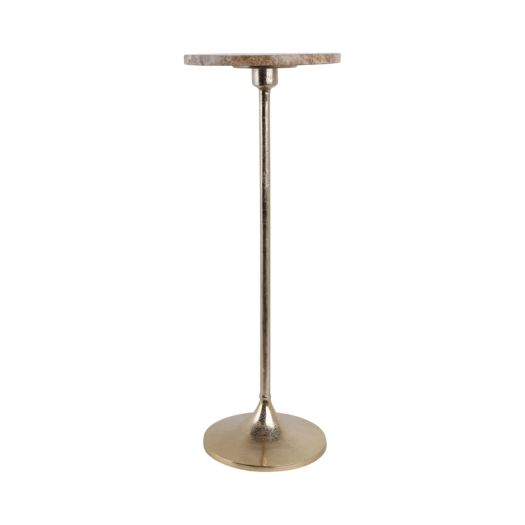 27x10 Marble Top Drink Table, Tan/gold