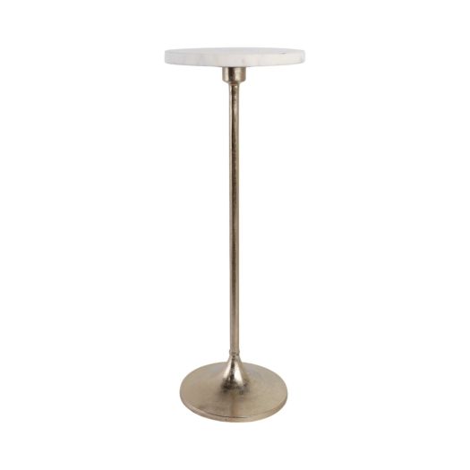 27X10 MARBLE TOP DRINK TABLE, WHITE/GOLD