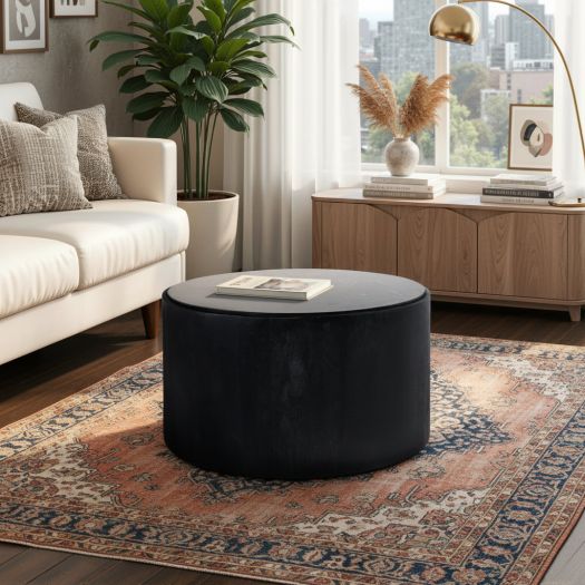 32x17 Marble Inlay Rnd Coffee Table, Blk/wht