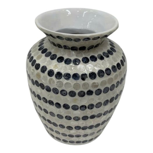 Capiz Dots Vase, Ivory/blue