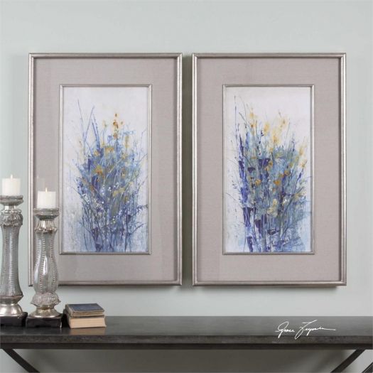 Indigo Florals Framed Prints, S/2