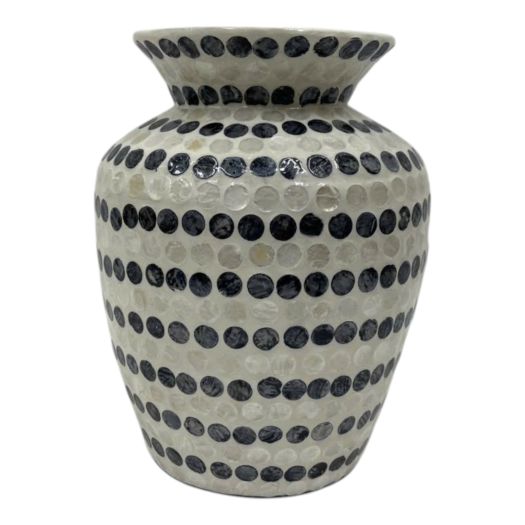 Capiz Dots Vase, Ivory/blue
