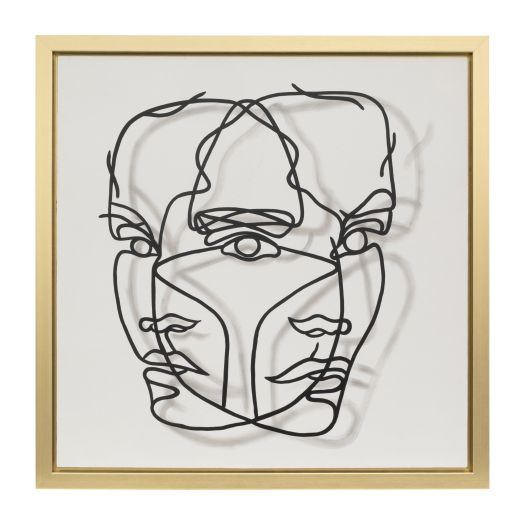 47X47,GOLD FRAME HAND PAINTED FACE ILLUSION,WHT/BL