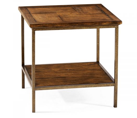 JC Edited - Casually Country Collection - Country Walnut Square End Table with Iron Base