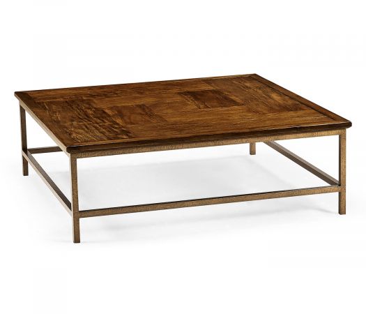 JC Edited - Casually Country Collection - Country Walnut Square Coffee Table with Iron Base