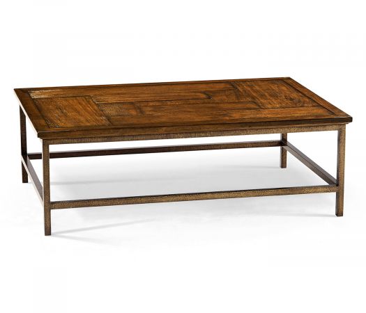 JC Edited - Casually Country Collection - Country Walnut Rectangular Coffee Table with Iron Base