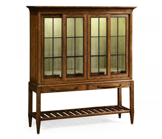 JC Edited - Casually Country Collection - Country Walnut Glazed Display Double Cabinet