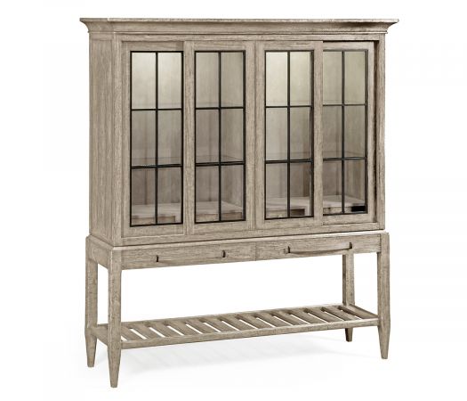 JC Edited - Casually Country Collection - Rustic Grey Glazed Display Double Cabinet