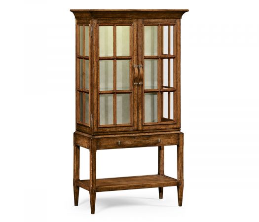 JC Edited - Casually Country Collection - Country Walnut Glazed Display Cabinet with Strap Handles