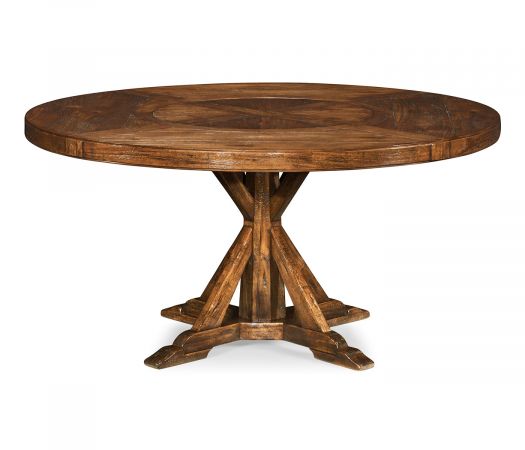 JC Edited - Casually Country Collection - 60" Country Walnut Round Dining Table with Inbuilt Lazy Susan