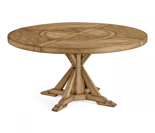 JC Edited - Casually Country Collection - 60" Light Driftwood Round Dining Table with Inbuilt Lazy Susan