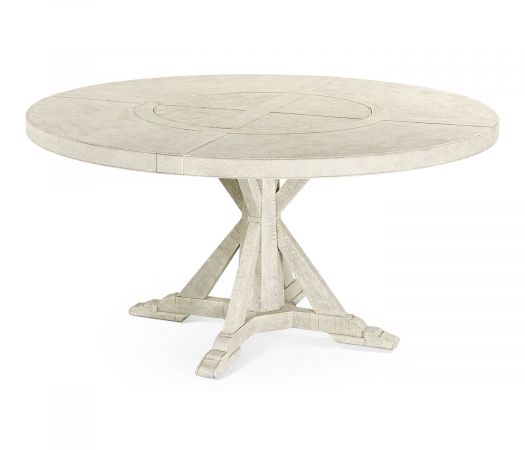 JC Edited - Casually Country Collection - 60" Whitewash Driftwood Round Dining Table with Inbuilt Lazy Susan