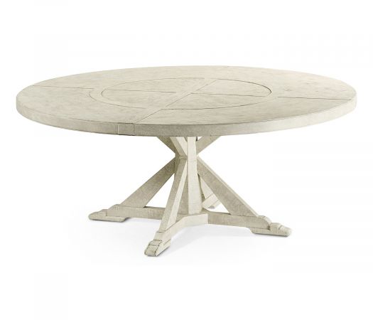 JC Edited - Casually Country Collection - 72" Whitewash Driftwood Round Dining Table with Inbuilt Lazy Susan