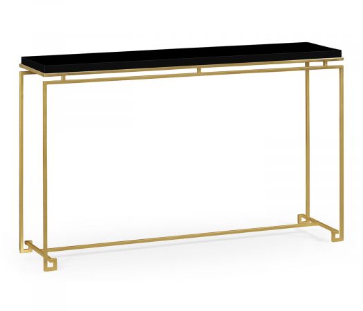 JC Edited - Simply Elegant Collection - Gilded Iron Large Console Table with Smoky Black Top