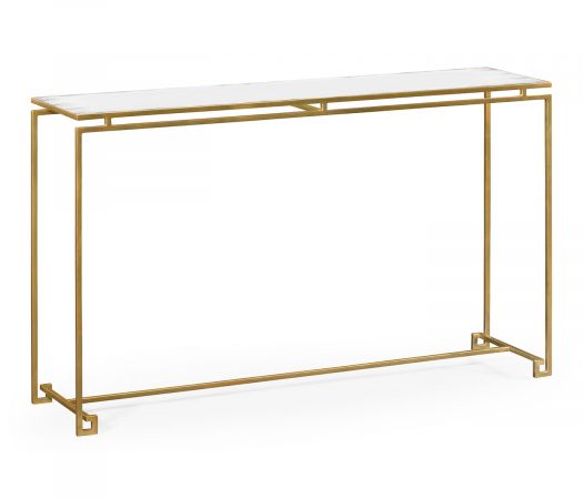 JC Edited - Simply Elegant Collection - Gilded Iron Large Console Table with An Antique Glass Top