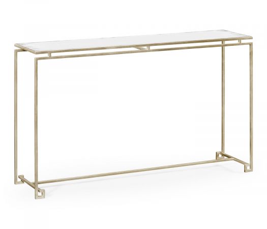 JC Edited - Simply Elegant Collection - Silver Iron Large Console Table with An Antique Glass Top