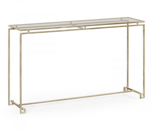 JC Edited - Simply Elegant Collection - Silver Iron Large Console Table with A Clear Glass Top