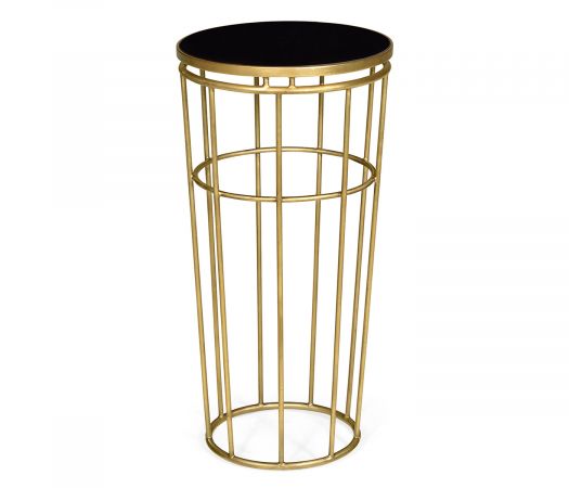 JC Edited - Simply Elegant Collection - Gilded Iron Round End Table with Black Glass Top