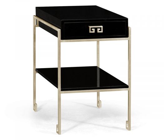 JC Edited - Simply Elegant Collection - Silver Iron End Table with Smoky Black Drawer