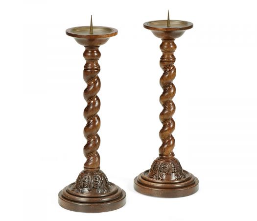 Pair of Twisted Walnut Candlesticks