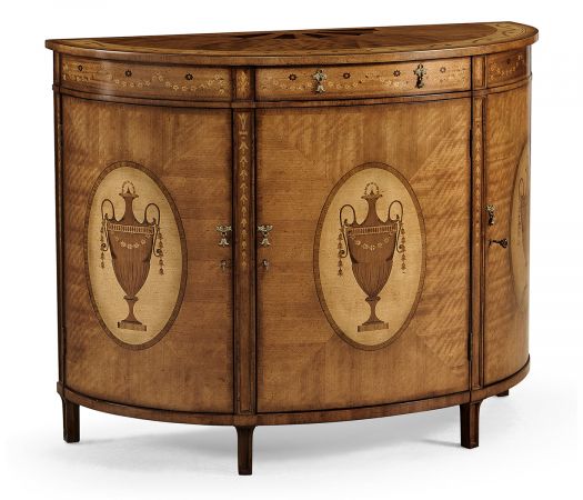 Adam Style Satinwood & Marquetry Demilune Cabinet