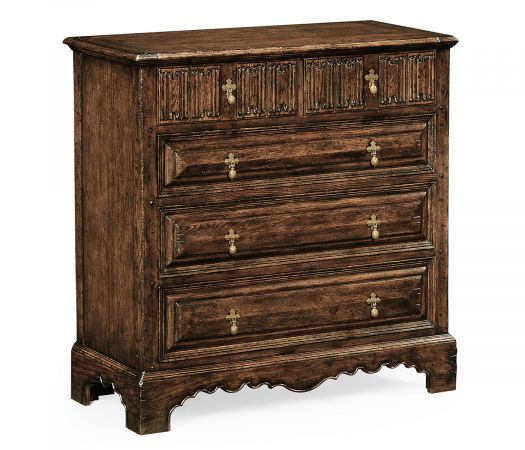 Sherwood Oak Collection - Linenfold Dark Oak Chest Of Drawers