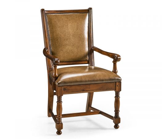 Country Farmhouse Collection - Distressed Medium Walnut Country Arm Chair