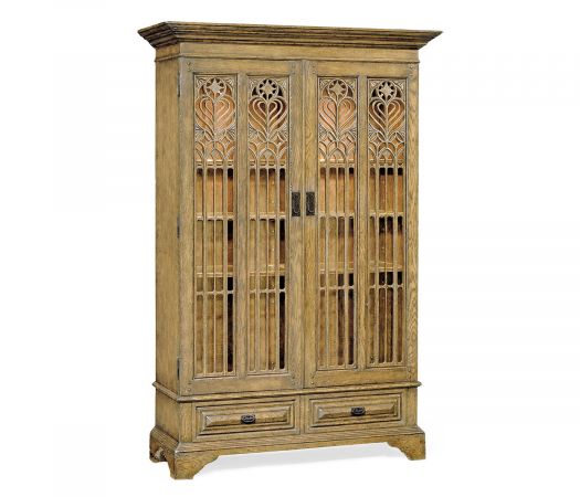 Sherwood Oak Collection - Gothic Natural Oak Display Cabinet