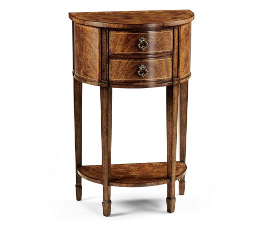 Windsor Collection - Crotch walnut demilune narrow tables