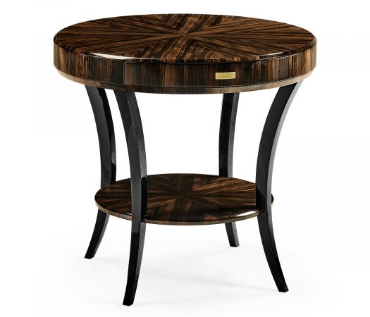 JC Modern - Ebony Collection - Round Art Deco Macassar Ebony High Lustre Side Table with Drawer