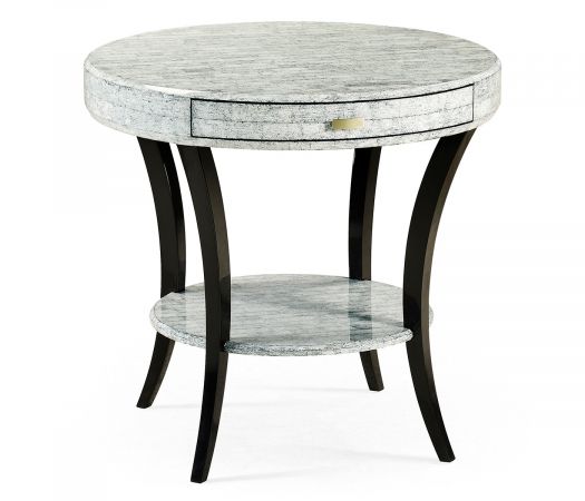 JC Modern - Indochine Collection - White Smoke Eggshell Round Side Table with Drawer